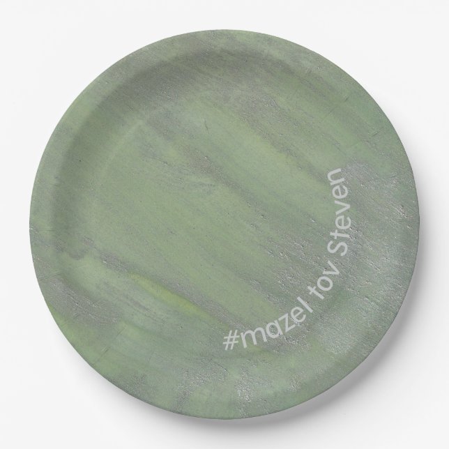 Prato De Papel BAR BM ou Bat Mitzvah Paper Plate Greens (Frente)