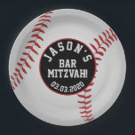 Prato De Papel Bar de beisebol personalizado Mitzvah Vermelho Pre<br><div class="desc">Placa de papel Mitzvah,  Bar de beisebol branco e vermelho personalizado.</div>