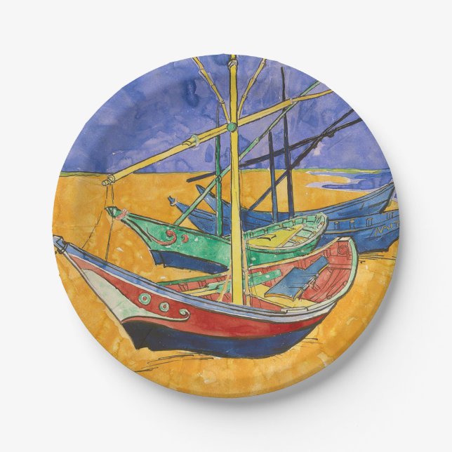 Prato De Papel Barcos de Van Gogh Impressionismo Praia (Frente)