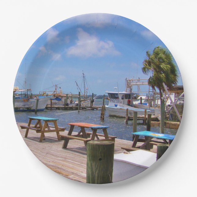 Prato De Papel Barcos e cais de pesca (Frente)
