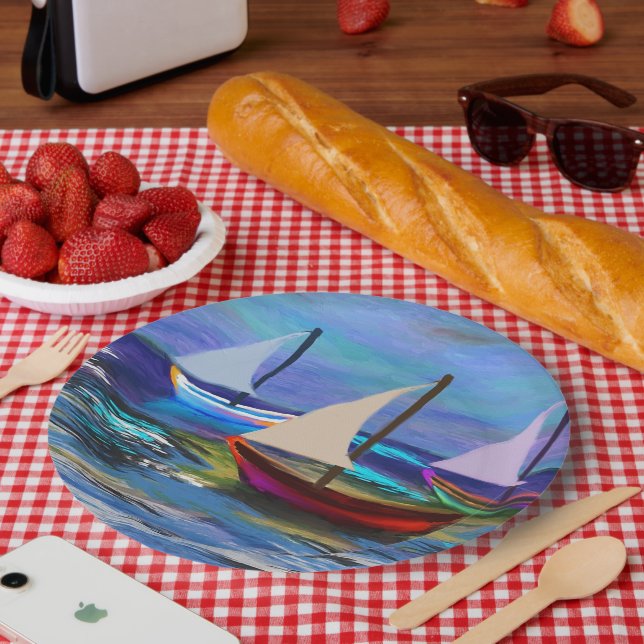 Prato De Papel Barcos no mar (Piquenique)