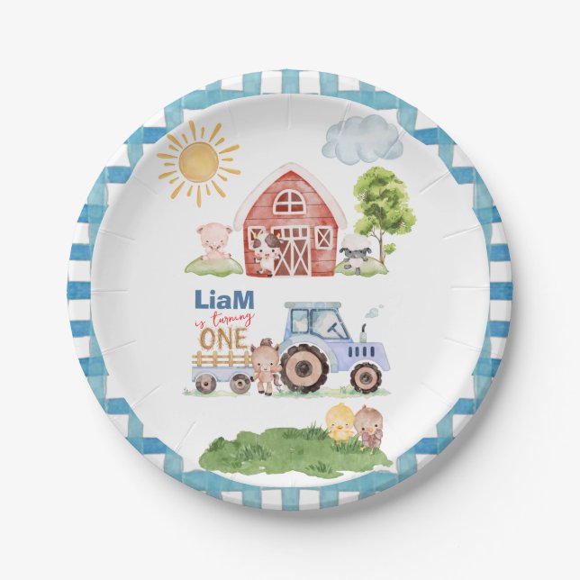 Prato De Papel Barnyard Fun 1st Birthday (Frente)
