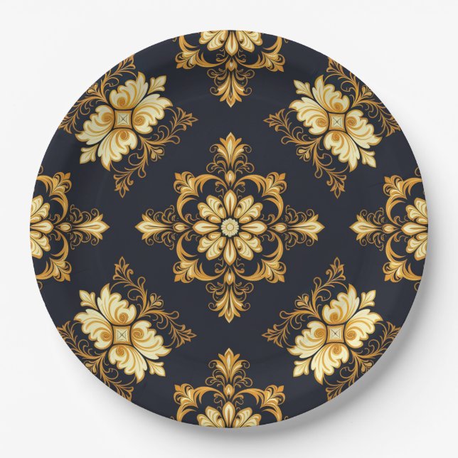 Prato De Papel "Barockes Ornament-Muster in Gold und Schwarz" Dec (Frente)
