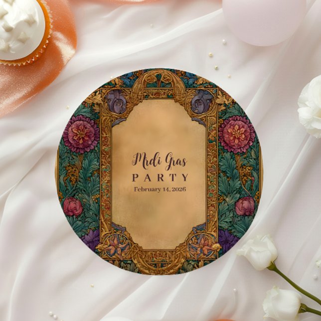 Prato De Papel Baroque Floral Mardi Gras Masquerade (Criador carregado)