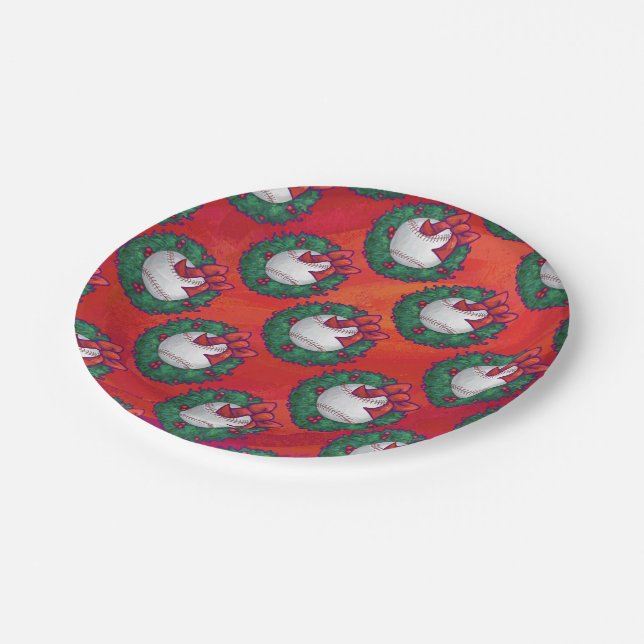 Prato De Papel Baseball em Wreath em Vermelho (Inclinado)
