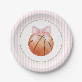 Prato De Papel Basquete com Faixa Rosa
