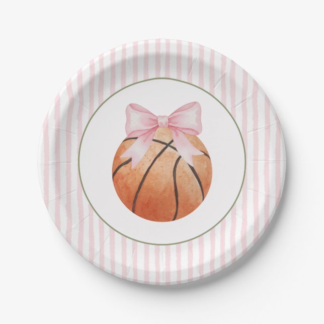 Prato De Papel Basquete com Faixa Rosa  (Frente)