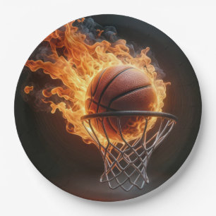 Prato De Papel Basquete Flaming No Hoop