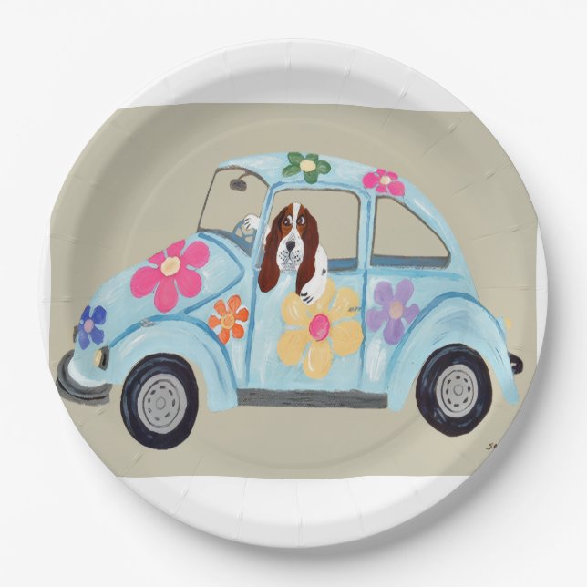 Prato De Papel  Basset Hound in Hippy car (Frente)