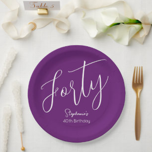 Prato De Papel Basta moderno Script Autumn Purple aniversário de 