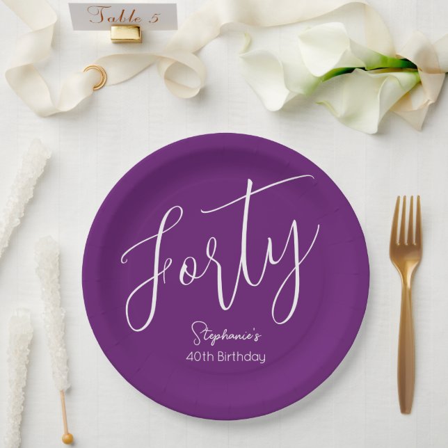 Prato De Papel Basta moderno Script Autumn Purple aniversário de  (Casamento)