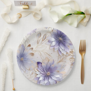 Prato De Papel Bastante Glamouroso Dourado Roxo Pérola Branco Flo