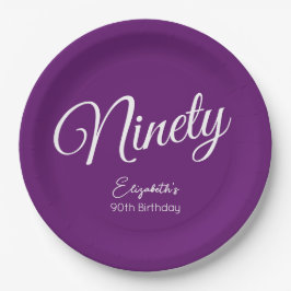 Prato De Papel Bastante Moderno Script Autumn Purple 90 Birthday