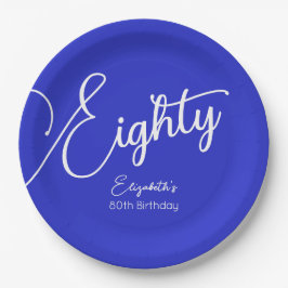 Prato De Papel Bastante Moderno Script Real 80 Azul Aniversário