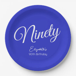 Prato De Papel Bastante Moderno Script Real 90 Azul Aniversário