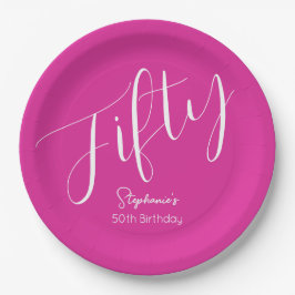 Prato De Papel Bastante moderno Script rosa 50º aniversário
