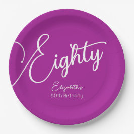 Prato De Papel Bastante moderno Script Rosa Escuro 80, Aniversári