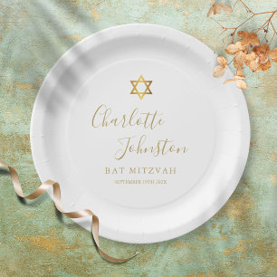 Prato De Papel Bat Mitzvah, Bar Mitzvah Elegante Rascunho Dourado