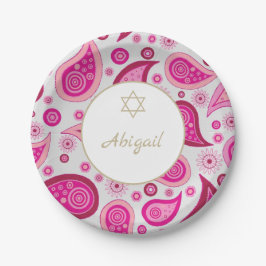 Prato De Papel Bat Mitzvah Pink Dourado Padrão Moderno