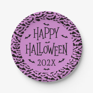Prato De Papel Bat pattern purple black Happy Halloween year