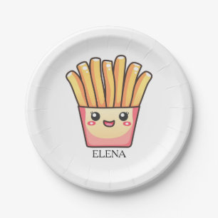 Prato De Papel Batata frita cartoon kawaii fofa com o seu nome
