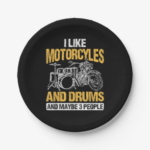 Prato De Papel Baterista Tamborilando Eu Gosto de Motocicletas e