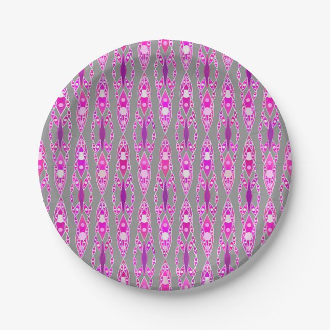 Prato De Papel Batik Tribal - Rosa Fúcsia, Violeta e Cinza (Frente)