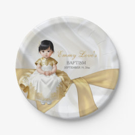 Prato De Papel Batismo de Menina Christening Branco & Dourado