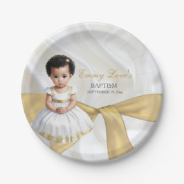 Prato De Papel Batismo de Menina Cristã Branco e Dourado