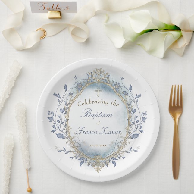 Prato De Papel Batismo menino bebê  (Casamento)