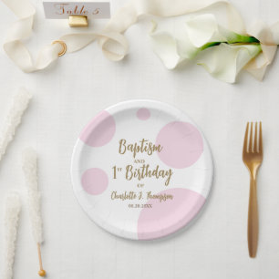 Prato De Papel Batismo Rosa Personalizado e Personalizado