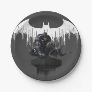 Prato De Papel Batman empoleirou-se em uma coluna
