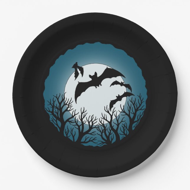 Prato De Papel Bats and Trees Against the Moon (Frente)