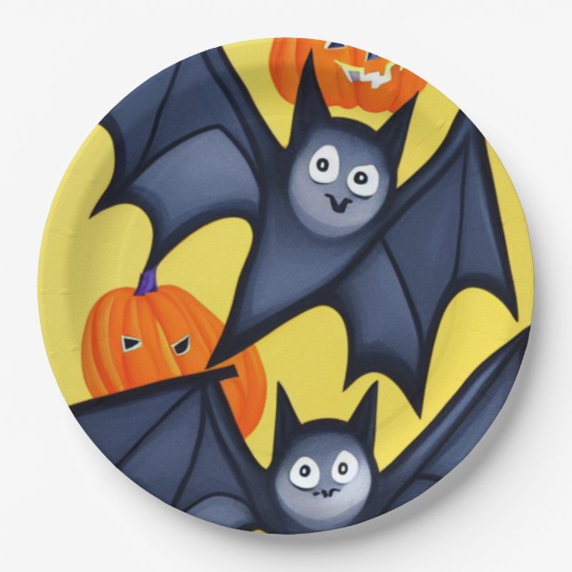 Prato De Papel Bats e Pumpkins (Frente)