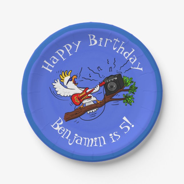 Prato De Papel Batuta engraçada tocando cartoon de violão (Frente)