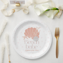 Prato De Papel Beach Babe Seashell Pink Girl Baby Shower