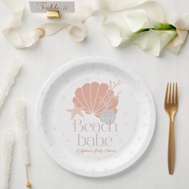 Prato De Papel Beach Babe Seashell Pink Girl Baby Shower (Casamento)