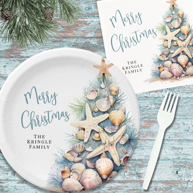 Prato De Papel Beach Christmas Party (Beach Christmas Party Paper Plates)