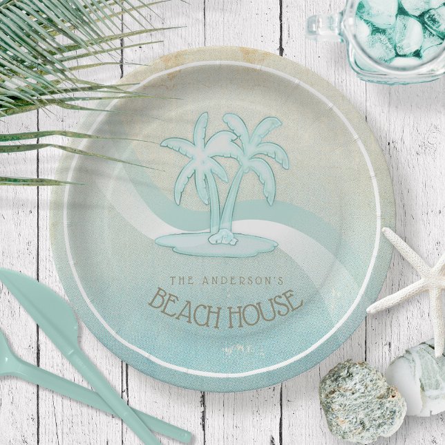 Prato De Papel Beach House Palm Trees Aqua ID623 (Criador carregado)