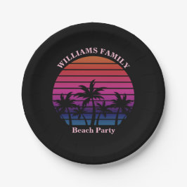 Prato De Papel Beach Party Tropical Sunset Palm Trees Black