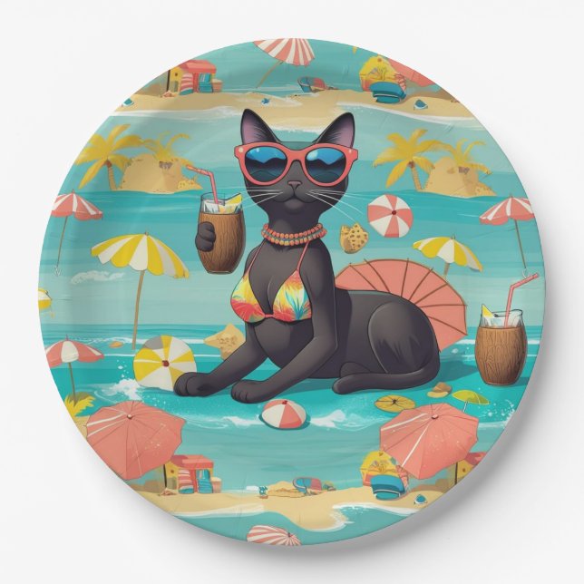 Prato De Papel  Beach themed for Siamese Cat Lovers Party (Frente)