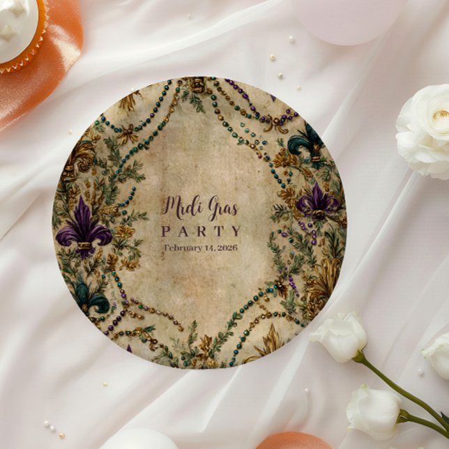 Prato De Papel Beaded Fleur-de-Lis Mardi Gras Masquerade (Criador carregado)