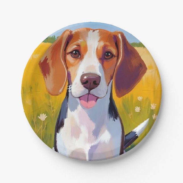 Prato De Papel Beagle Dog Watercolor Pet Painting (Frente)