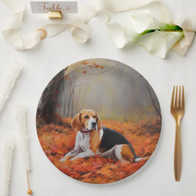 Prato De Papel Beagle no outono deixa cair inspiração (Casamento)