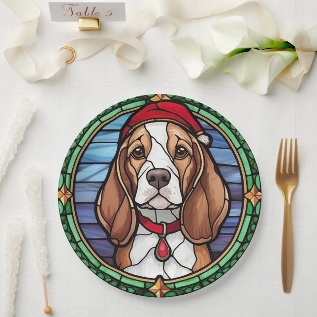 Prato De Papel Beagle Stainle Glass Natal (Casamento)