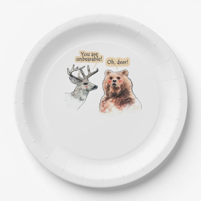 Prato De Papel Bear And Deer Conversation Funny Wildlife Design  (Frente)