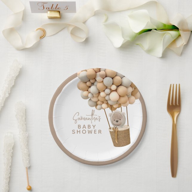 Prato De Papel Bear Balões Modernos Chá de fraldas neutro em rela (Casamento)