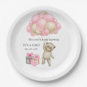 Prato De Papel Bear Bear Rapariga Balões Rosa Placas de papel