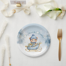 Prato De Papel Bear Natal Um Primeiro Aniversário Inverno