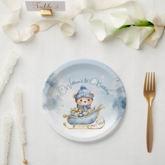 Prato De Papel Bear Natal Um Primeiro Aniversário Inverno (Casamento)